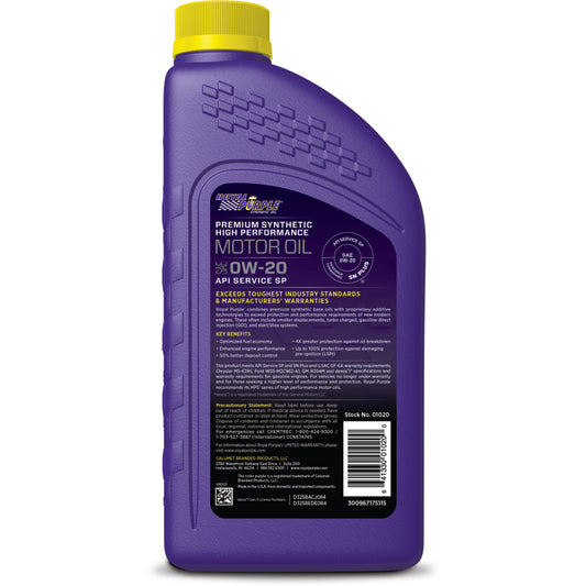 Royal Purple Premium Synthetic High Performance Multi-Grade 0W-20 Motor Oil - 1 Quart