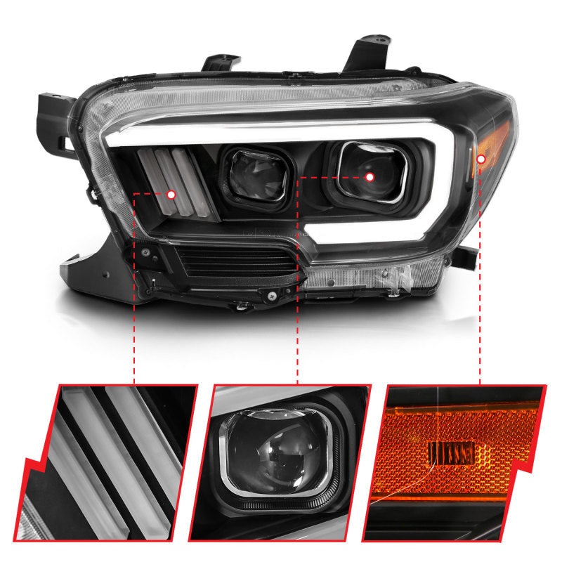 ANZO 2016-2017 Toyota Tacoma Projector Headlights w/ Plank Style Switchback Black w/ Amber