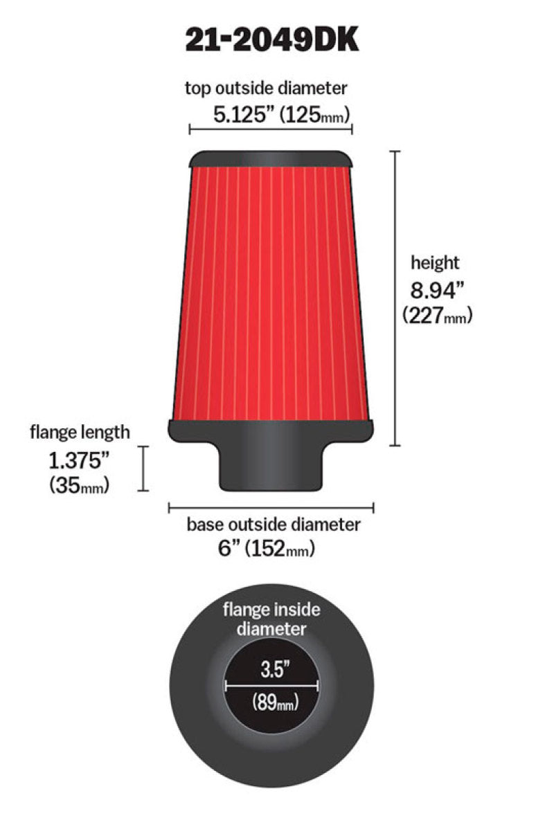 AEM 3.5 in Short Neck 9 in Element Filter