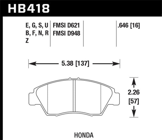 Hawk 02-06 RSX (non-S) Front / 03-11 Civic Hybrid / 04-05 Civic Si HP DTC-60 Front Race Brake Pads