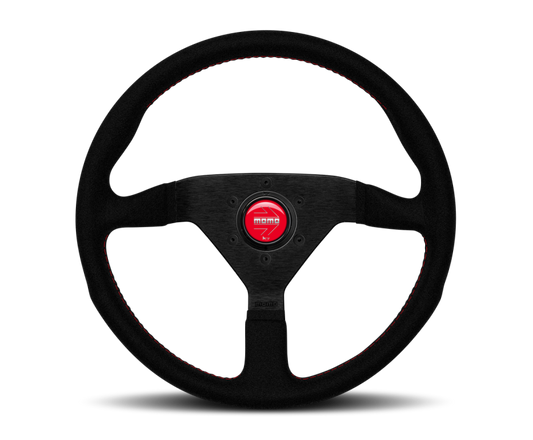 Momo Montecarlo Alcantara Steering Wheel 350 mm - Black/Red Stitch/Black Spokes