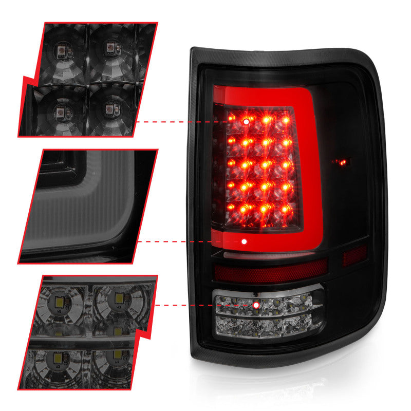 ANZO 2004-2006 Ford F-150 LED Tail Lights w/ Light Bar Black Housing Smoke Lens