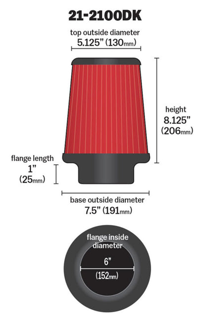 AEM 6 in DRY Flow Short Neck 9 in Element Filter