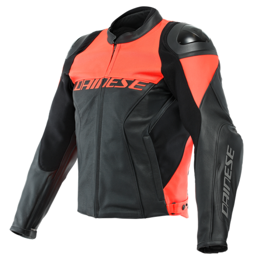 Dainese Racing 4 Leather Jacket Perforated Black/Fluorescent Red Size - 56