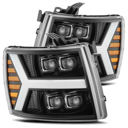 AlphaRex 07-13 Chevy 1500HD(NewBody) NOVA LED Proj Headlight Plank Sty Glos Blk w/Activ Lite/Seq Sig