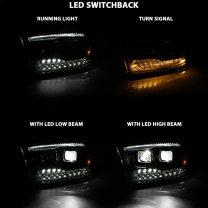 ANZO 2009-2018 Dodge Ram 1500 Led Projector Plank Style Switchback H.L Halo Black Amber (OE Style)