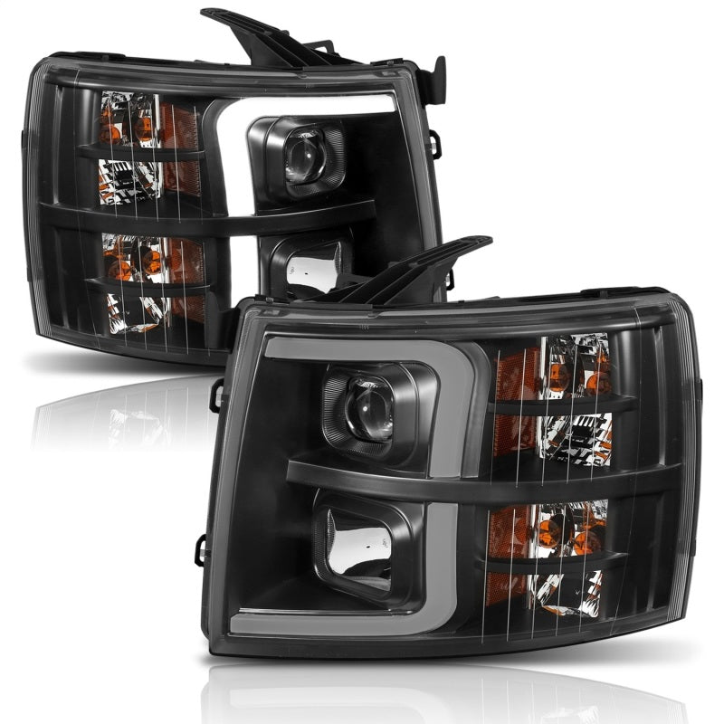 ANZO 07-13 Chevrolet Silverado 1500 Plank Style Projector Headlights Black w/ Amber