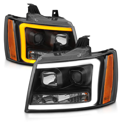 ANZO 07-14 Chevy Tahoe Projector Headlights w/ Plank Style Design Black w/ Amber