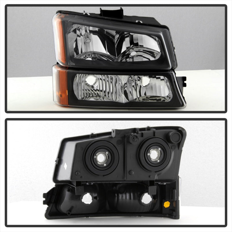 Xtune Chevy Silverado 2500HD 03-06 Crystal Headlights w/ Bumper Lights Black HD-JH-CSIL03-AM-BK-SET