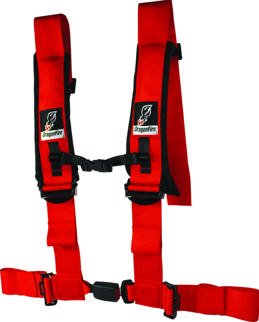 DragonFire Racing Harness- H-Style- 4-point- EZ-Adjust- 3in Buckle- Red