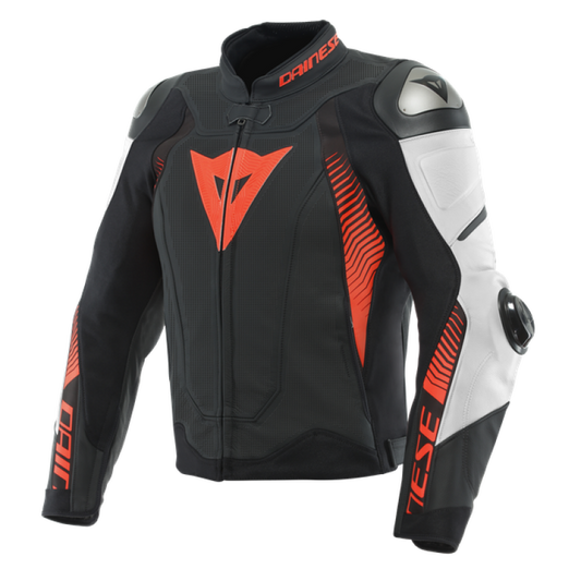 Dainese Super Speed 4 leather Jacket Perforated Matte Black/White/Fluorescent Red Size - 48