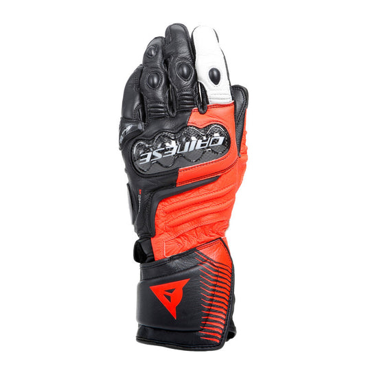 Dainese Carbon 4 Long Leather Gloves Black/Fluorescent-Red/White - Medium