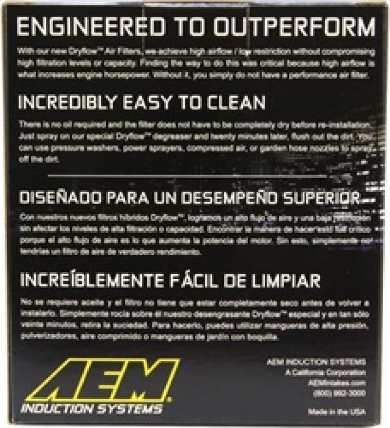 AEM Dryflow Air Filter 2.75in X 5in Dryflow- w/Hole