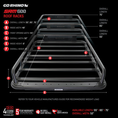 Go Rhino Universal 65in SRM 600 Basket Style Rack - Textured black