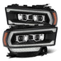 AlphaRex 19-21 Ram 2500 LUXX LED Proj Headlights Plank Style Black w/Activ Light/Seq Signal/DRL