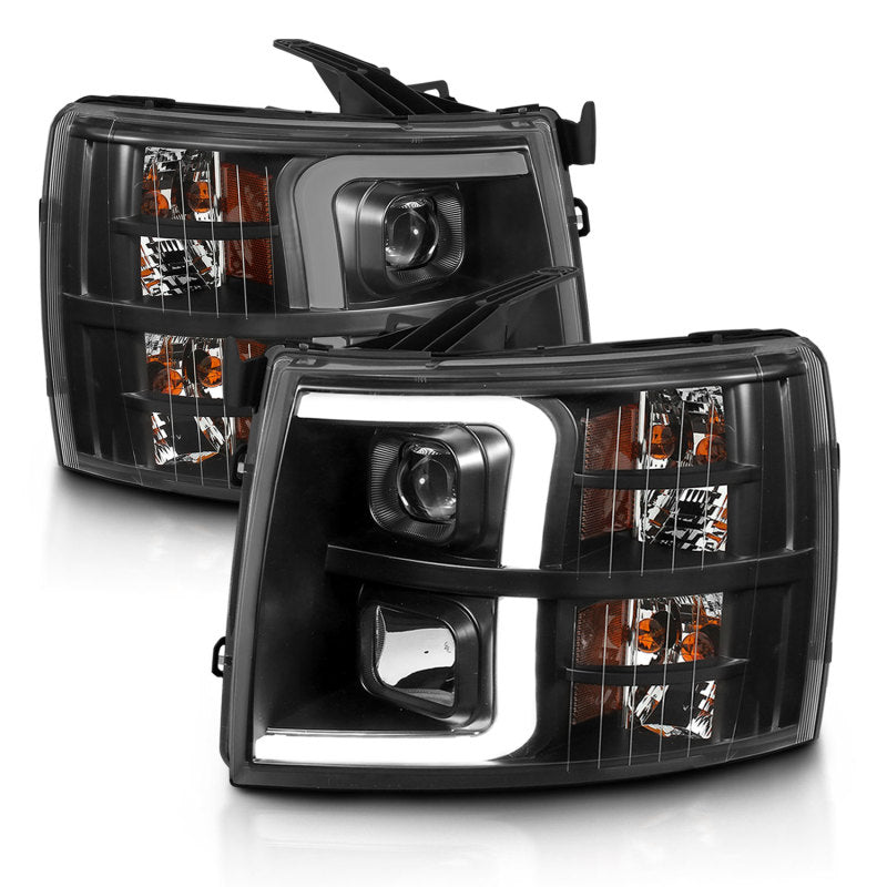 ANZO 07-13 Chevrolet Silverado 3500 Projector Headlights - Black Amber