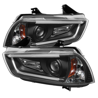 Spyder Dodge Charger 11-14 Projector Headlights Halogen - Light Tube DRL Blk PRO-YD-DCH11-LTDRL-BK