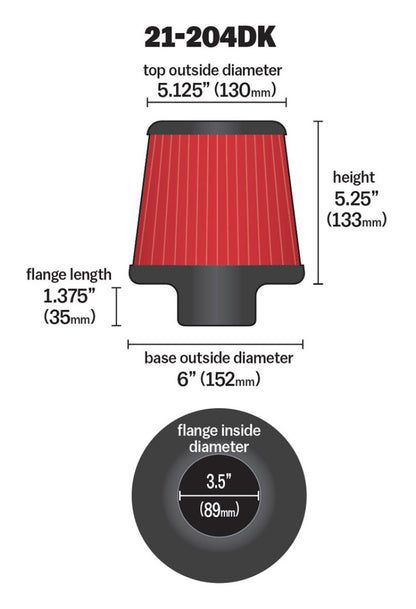 AEM 3.5 in Short Neck 5 in Element Filter