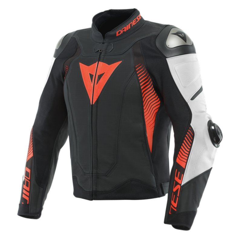 Dainese Super Speed 4 leather Jacket Perforated Matte Black/White/Fluorescent Red Size - 54