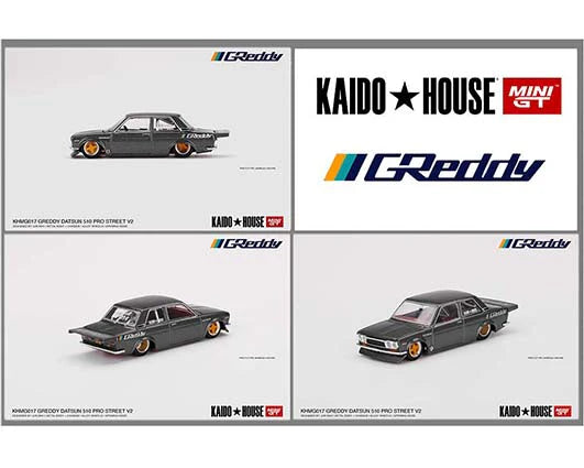 Kaido House X Mini GT 1:64 Datsun 510 Pro Street GREDDY Gunmetal Grey