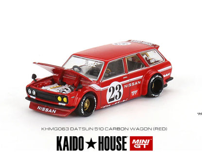 Kaido House x Mini GT 1:64 Datsun KAIDO 510 Wagon CARBON FIBER V2 – Red – Limited Edition