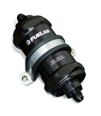 Fuelab 818 In-Line Fuel Filter Standard -10AN In/Out 6 Micron Fiberglass - Black