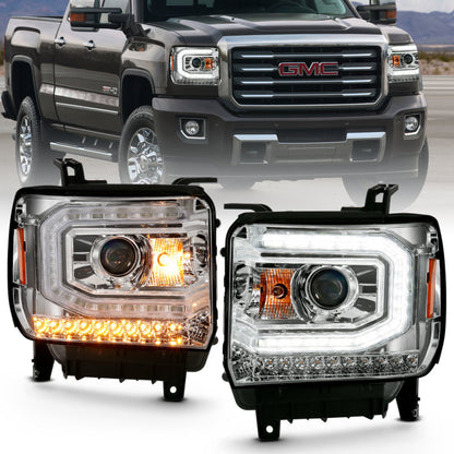 ANZO 2016-2019 Gmc Sierra 1500 Projector Headlight Plank Style Chrome w/ Sequential Amber Signal