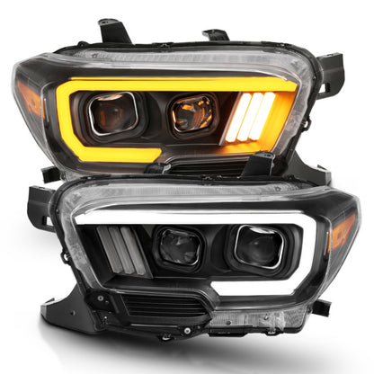 ANZO 2016-2017 Toyota Tacoma Projector Headlights w/ Plank Style Switchback Black w/ Amber