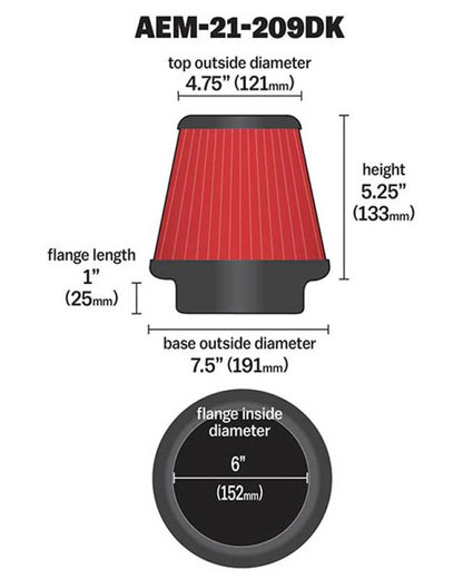 AEM 6 in x 5 in Dryflow Conical Air Filter