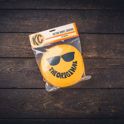 KC HiLiTES Retro 6in Round Yellow Vinyl Light Cover w/ Black KC Sunglasses Logo