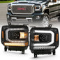 ANZO 2016-2019 Gmc Sierra 1500 Projector Headlight Plank Style Black w/ Sequential Amber Signal