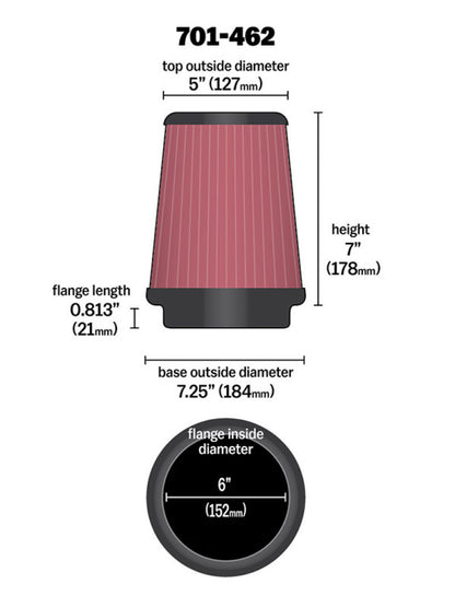 Airaid Universal Air Filter - Cone 6 x 7-1/4 x 5 x 7